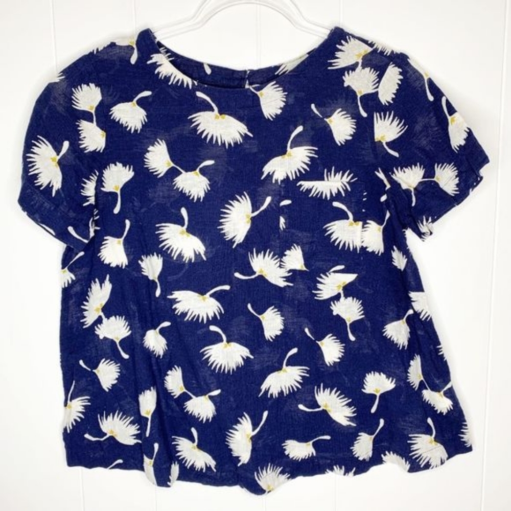 Blue Floral Linen Top